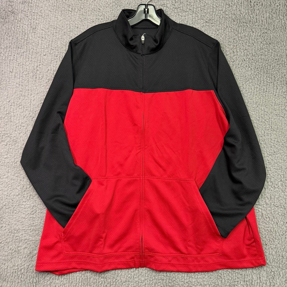 Lands' End Men's 3X Big & Tall Activewear Full Zip Jacket Black Red Polyester